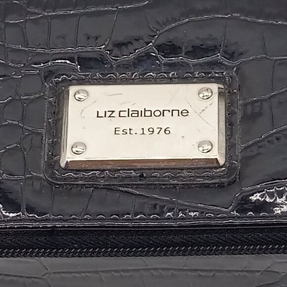 Liz Claiborne Black Faux Croc Jewelry Travel Bag Pouch Organizer Zipper - Picture 5 of 11